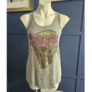 Lounge Soho Gray Silver Rose Crown Skull Tank Top sz S